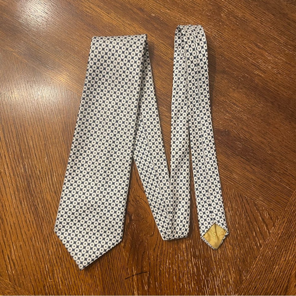 Christian Dior Blue and Silver Geometric Men's Tie